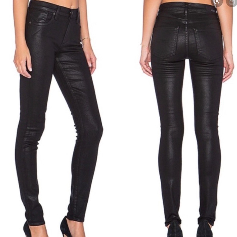 AGOLDE • Black Coated Waxed Skinny Jeans
